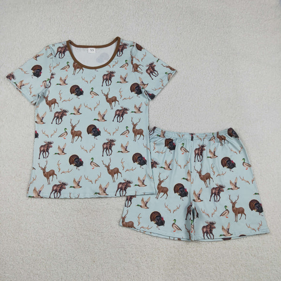GSSO2711 Adult women deer duck blue short sleeve pajamas