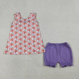 GSSO2785 baby girls flower bow sleeveless purple shorts outfits