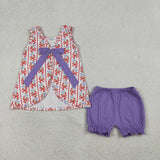 GSSO2785 baby girls flower bow sleeveless purple shorts outfits