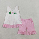 GSSO2884 baby girls embroidered golf sleeveless pink shorts outfits