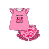 12.5 Pre-order GSSO3002 embroidered baby girls camo pink flying sleeve shorts outfits