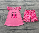 12.5 Pre-order GSSO3002 embroidered baby girls camo pink flying sleeve shorts outfits