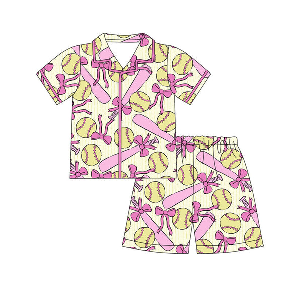 12.9 Pre-order GSSO3012 baby girls baseball button short sleeve shorts pajamas