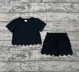 1.14 Pre-order GSSO3172 girls black wave short sleeves shorts outfits