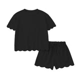 1.14 Pre-order GSSO3172 girls black wave short sleeves shorts outfits