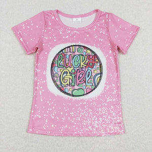 GT0375--short sleeve lucky girls pink top