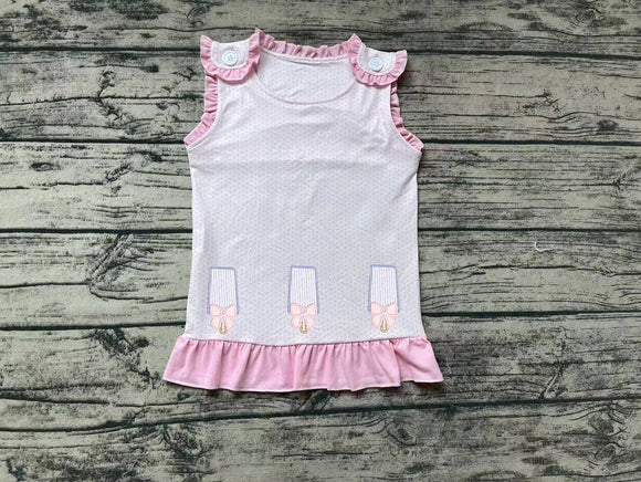 Embroidery Sleeveless polka dots bow popsicle girls summer shirt