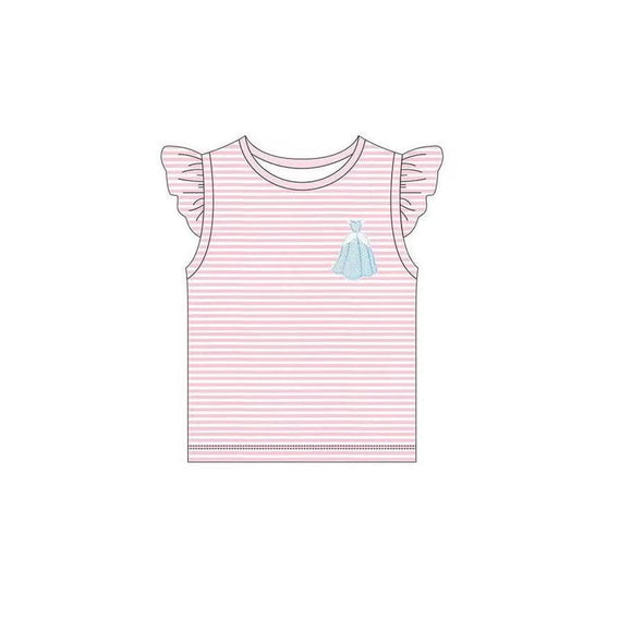 Pink flutter sleeves stripe princess girls summer shirt