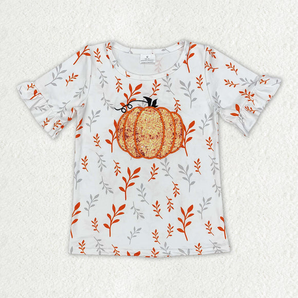 GT0824--long sleeve embroidered pumpkin  top