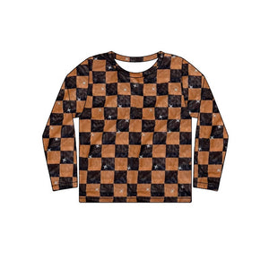 Pre-order GT0862 long sleeve Black and orange checkerboard top