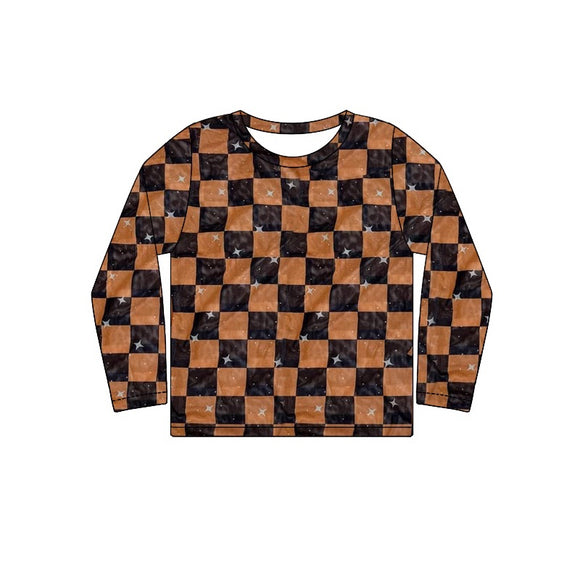 MOQ 3 custom style ORANGE check adult  top