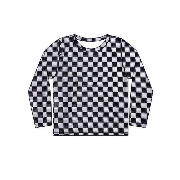 MOQ 3 custom style black and white check adult  top