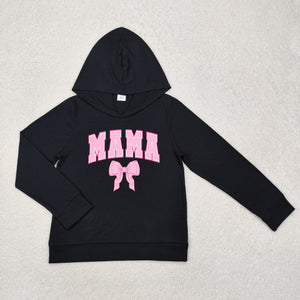 GT0901  Adults pink vinyl Mama bow black Hoodie top