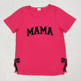 GT0919 Adult embroidered MAMA bow rose T-shirt