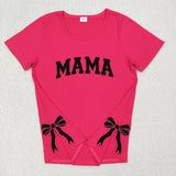 GT0919 Adult embroidered MAMA bow rose T-shirt