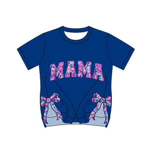 Pre-order GT0927 Adult women rose MAMA bow dark blue T-shirt（Deadline Jan.13）