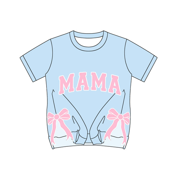 Pre-order GT0927 Adult women pink MAMA bow blue T-shirt（Deadline Jan.13）