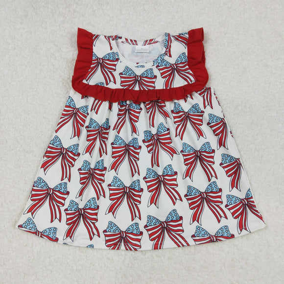 GT0949 Girls July Fourth bow red floral sleeve top