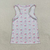 GT1014 Girls bow stripe vest T-shirt top yoga