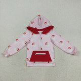 GT1047 baby girls Christmas zipper blue red hoodies top