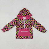 GT1117 baby girls lightning checkered rose hoodies zipper top