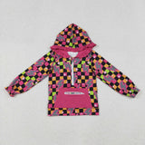 GT1117 baby girls lightning checkered rose hoodies zipper top