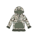 Pre-order GT1136 embroidered baby girls green camo duck deer floral hoodies zipper top