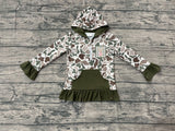 Pre-order GT1136 embroidered baby girls green camo duck deer floral hoodies zipper top