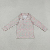 GT1145 baby girls flower pink hoodies zipper top