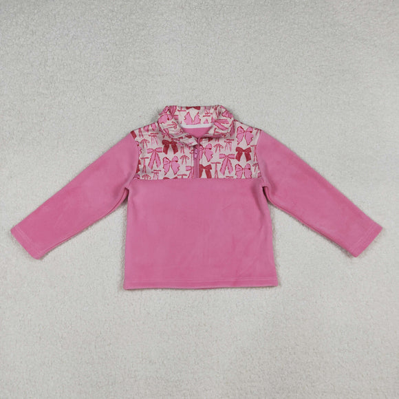 GT1149 baby girls Christmas bow pink hoodies zipper top