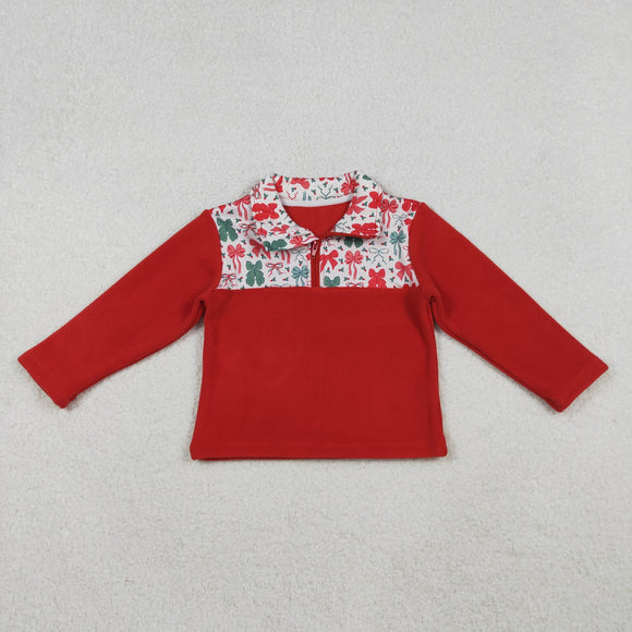 GT1150 baby girls Christmas bow red hoodies zipper top