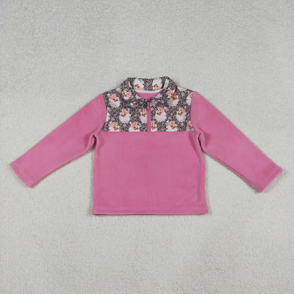 GT1151 baby girls Christmas leopard pink  hoodies zipper Pullover
