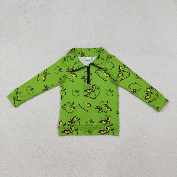 GT1170 baby girls Christmas green cartoon hoodies zipper top