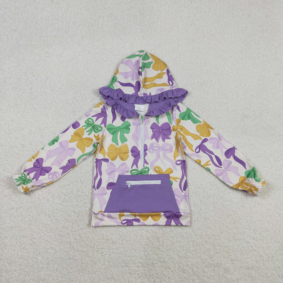 GT1222 baby girls Mardi Gras bow purple pullover top