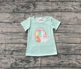 10.25 Pre-order GT1396 Girls Easter bunny egg green short sleeve T-shirt top
