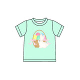 10.25 Pre-order GT1396 Girls Easter bunny egg green short sleeve T-shirt top