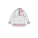 11.22 Pre-order GT1494 baby girls flower long sleeve button pullover top