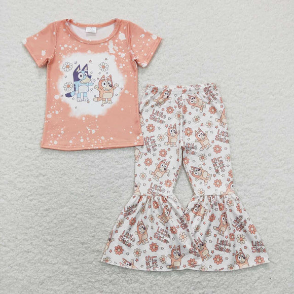 GSPO1335--dog blue short sleeve girls outfits