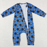 LR0850--long sleeve 4th of July blue zip sleeper