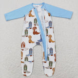 LR0853--long sleeve western boots blue zip sleeper