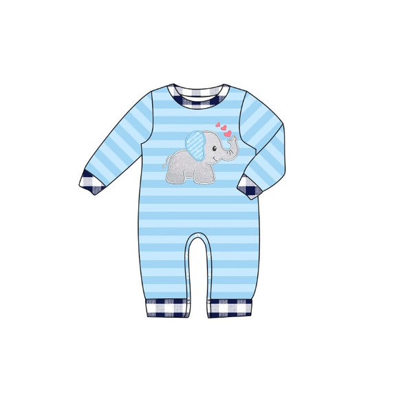 LR0902--pre order long sleeve Elephant blue baby sleeper