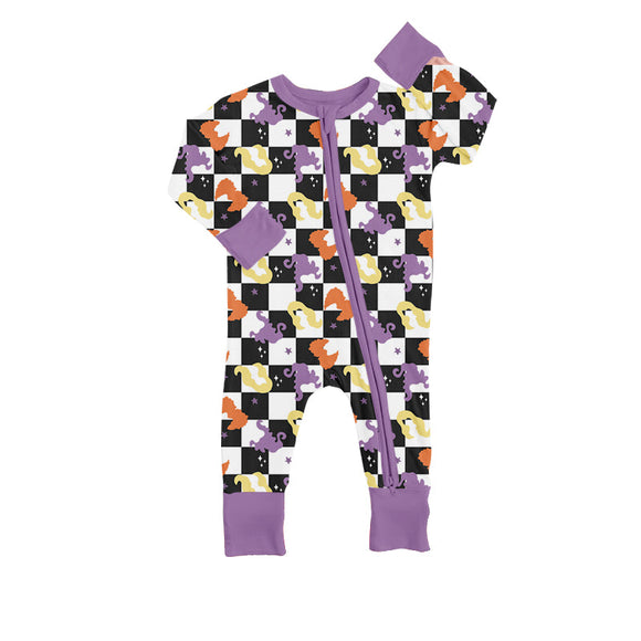 Deadline May 13 pre order Long sleeves plaid witches baby girls Halloween zipper romper