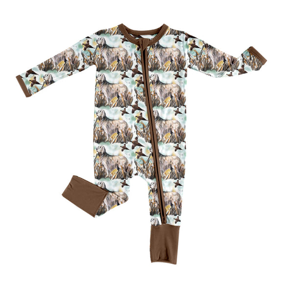 Deadline May 15 pre order Long sleeves brown duck dog baby kids zipper romper