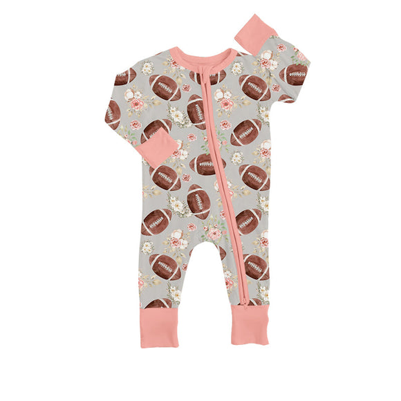 Deadline May 20 pre order Long sleeves floral football baby girls zipper romper