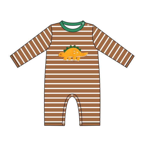 LR1026 pre order long sleeves dinosaur brown striped romper