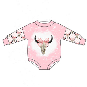 LR1034 pre order long sleeves western skull cow bow pink bubble