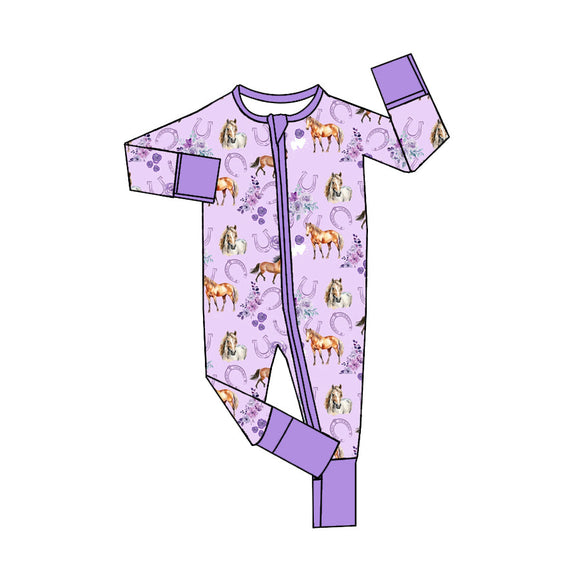 LR1445 pre-order baby girl clothes purple horse girl winter romper-2024.8.2