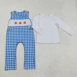 LR1501 long sleeves pumpkin blue plaid romper