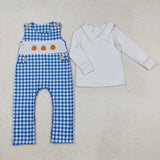 LR1501 long sleeves pumpkin blue plaid romper