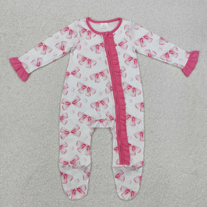 LR1770  long sleeve bow pink sleeper